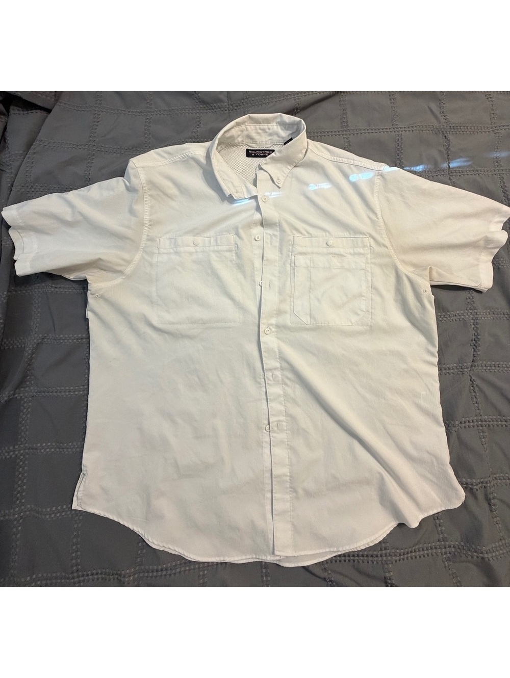 Roundtree & Yorke Men's White Short Sleeve Button-Up Shirt XL Polyester